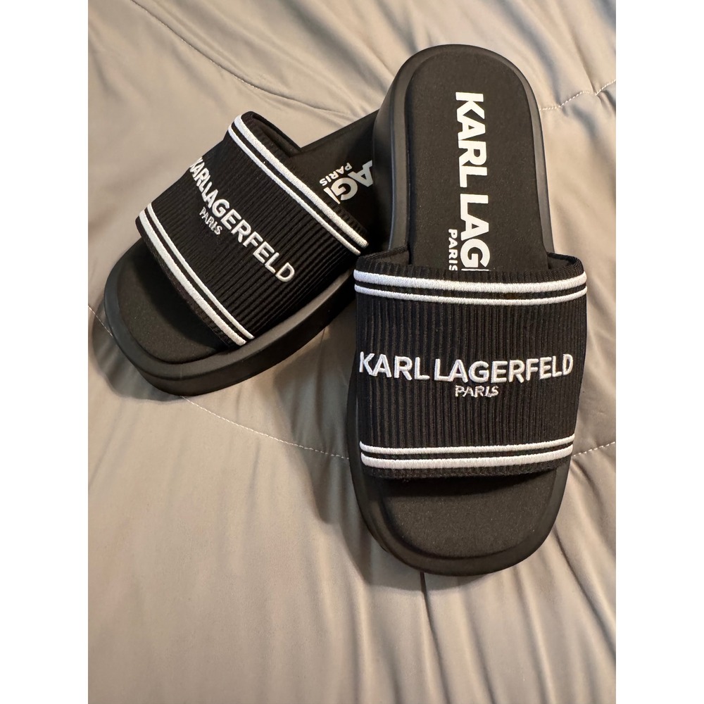 Karl Lagerfeld Paris OHare Platform Slide Sandals Black White Womens 7M New